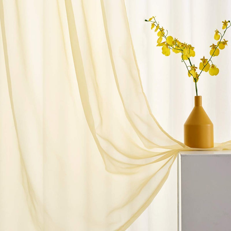 TOAVA DECO Light Yellow Sheer Voile Curtains Translucent Solid Color Window Treatment 84 Inches Long Panels Rod Pocket Light Yellow Sheers for Bedroom Living Room 2 Panels 52x84 Pastel Yellow - Image 3